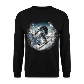 Vintage Ski Freeride / Futuristischer Skifahrer - Unisex Pullover - Schwarz - Vorne - Alina (178cm) & Michal (187cm)