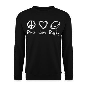 Frieden Liebe Rugby - Unisex Pullover - Schwarz - Vorne - Alina (178cm) & Michal (187cm)