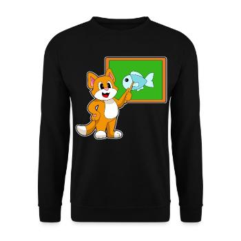 Cat Teacher Pointing Stick School - Unisex Sweatshirt - black - Front - Alina (178cm) & Michal (187cm)