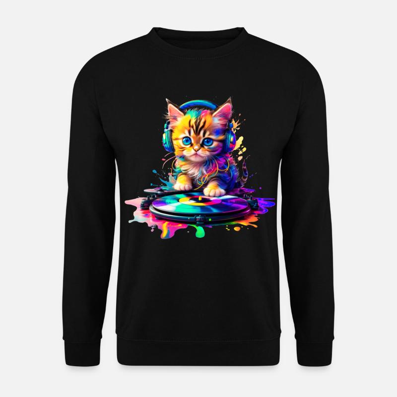 Kätzchen DJ - Regenbogen 2 - Unisex Pullover - Schwarz