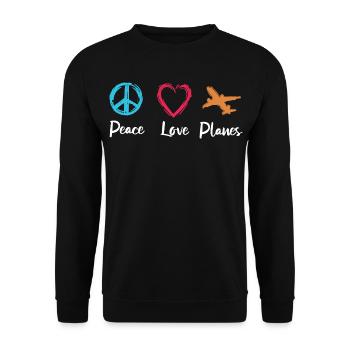 Frieden Liebe Flugzeuge - Unisex Pullover - Schwarz - Vorne - Alina (178cm) & Michal (187cm)