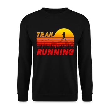 Trail running in orange sunset with mountains - Unisex Sweatshirt - black - Front - Alina (178cm) & Michal (187cm)