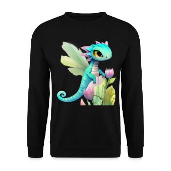 Kawaii Dragon Cartoon sur Fleur Rose - Sweat-shirt Unisexe - noir - Devant - Alina (178cm) & Michal (187cm)