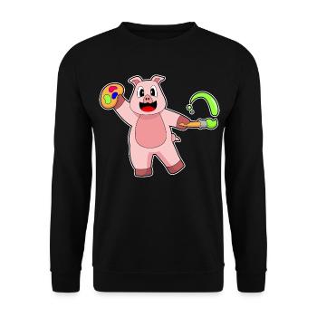 Schwein Maler Pinsel Malen - Unisex Pullover - Schwarz - Vorne - Alina (178cm) & Michal (187cm)