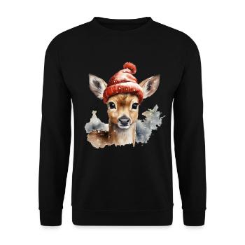 Rehkitz mit Mütze - Unisex Pullover - Schwarz - Vorne - Alina (178cm) & Michal (187cm)