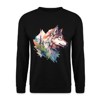 Wolf Wolf’s Head Nature Wilderness Adventure Art forestier - Sweat-shirt Unisexe - noir - Devant - Alina (178cm) & Michal (187cm)