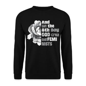 And on the 8th day God created Feminists - Unisex Pullover - Schwarz - Vorne - Alina (178cm) & Michal (187cm)