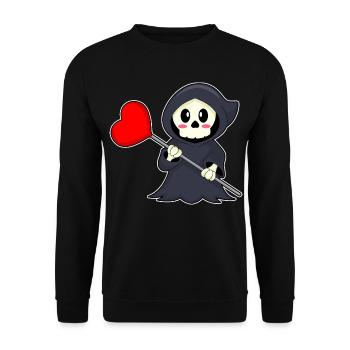 Sensemann Halloween Herz - Unisex Pullover - Schwarz - Vorne - Alina (178cm) & Michal (187cm)
