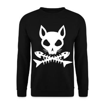 Weißer Katzenschädel - Unisex Pullover - Schwarz - Vorne - Alina (178cm) & Michal (187cm)
