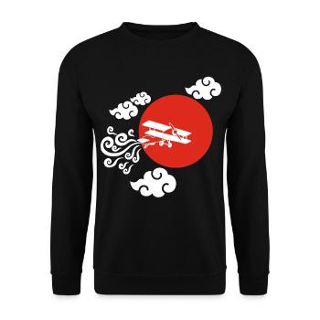 White Airplane and Red Sun - Unisex Sweatshirt - black - Front - Alina (178cm) & Michal (187cm)