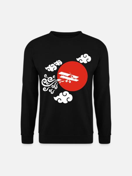 White Airplane and Red Sun - Unisex Sweatshirt - black