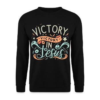 Victory in Jesus – Buntes Design - Unisex Pullover - Schwarz - Vorne - Alina (178cm) & Michal (187cm)