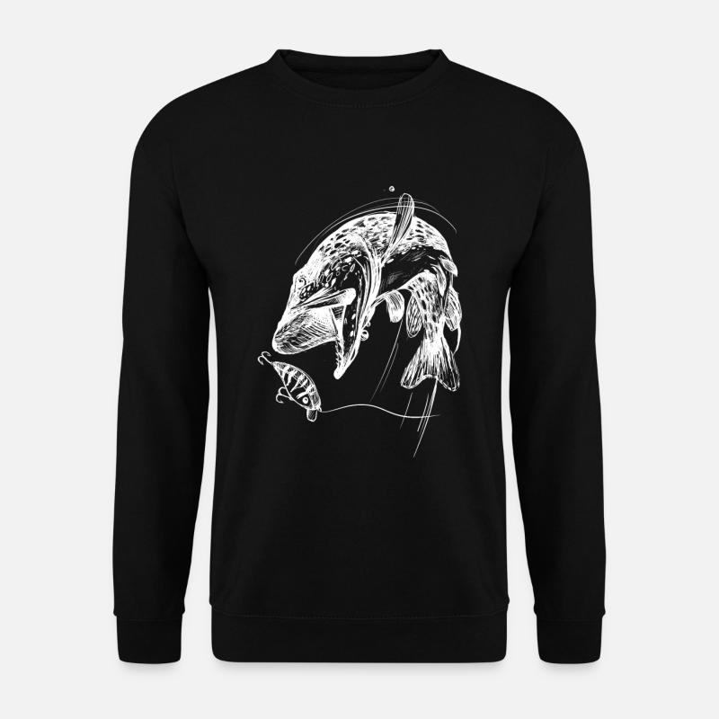 Fisch des Lebens! - Angeltshirt Hechtangriff / W - Unisex Pullover - Schwarz
