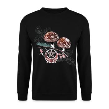 Fliegenpilz Wicca Symbol Naturzauber Herbst - Unisex Pullover - Schwarz - Vorne - Alina (178cm) & Michal (187cm)