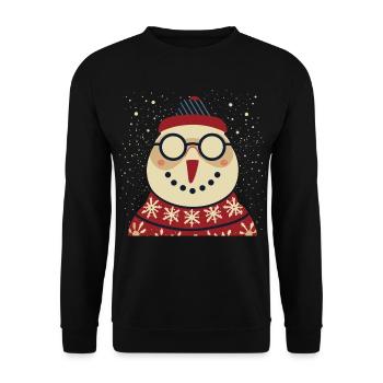 Winter Eulenpullover mit Brille - Unisex Pullover - Schwarz - Vorne - Alina (178cm) & Michal (187cm)