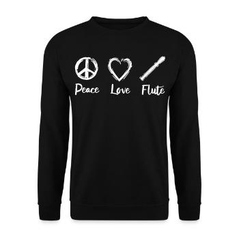 Peace Love Flute - Unisex Pullover - Schwarz - Vorne - Alina (178cm) & Michal (187cm)