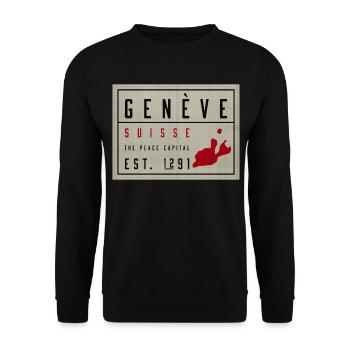 Genève Suisse Friedenskapital Vintage - Unisex Pullover - Schwarz - Vorne - Alina (178cm) & Michal (187cm)