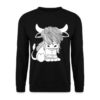 Weiße langhaarige Kuh - Unisex Pullover - Schwarz - Vorne - Alina (178cm) & Michal (187cm)