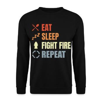 Eat Sleep Fight Fire Repeat - Unisex Pullover - Schwarz - Vorne - Alina (178cm) & Michal (187cm)