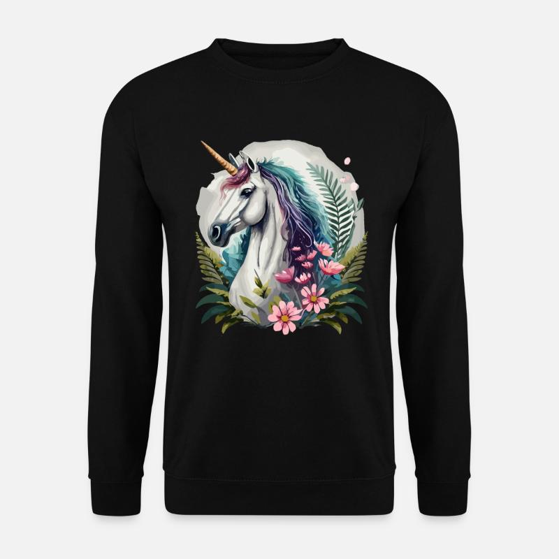 Wunderschönes Einhorn mit Blumen - Unisex Pullover - Schwarz