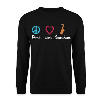 Peace Love Saxophone - Unisex Sweatshirt - black - Front - Alina (178cm) & Michal (187cm)