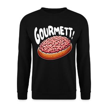 Gourmett - Lustiges Design mit Mett-Brötchen - Unisex Pullover - Schwarz - Vorne - Alina (178cm) & Michal (187cm)