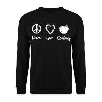 Frieden Liebe Kochen - Unisex Pullover - Schwarz - Vorne - Alina (178cm) & Michal (187cm)