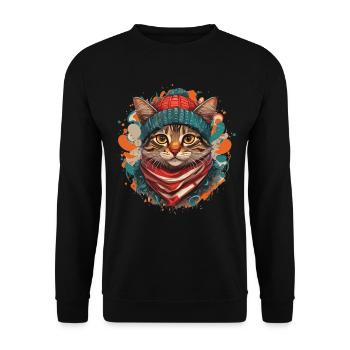 Un chat mignon portant une écharpe épaisse et un chapeau - Sweat-shirt Unisexe - noir - Devant - Alina (178cm) & Michal (187cm)