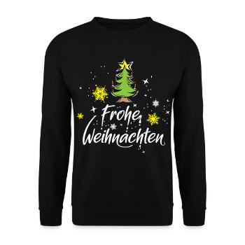 frohe Weihnachten Symbol Baum Christbaum Sterne - Unisex Pullover - Schwarz - Vorne - Alina (178cm) & Michal (187cm)