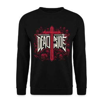 Höllisches Design mit Schwert und Totenköpfen - Unisex Pullover - Schwarz - Vorne - Alina (178cm) & Michal (187cm)