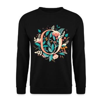 O typography floral - Unisex Pullover - Schwarz - Vorne - Alina (178cm) & Michal (187cm)