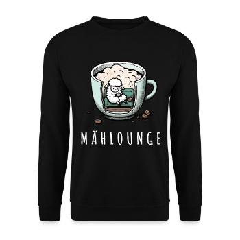 mählounge melange schaf lounge wortspiel kaffee - Unisex Pullover - Schwarz - Vorne - Alina (178cm) & Michal (187cm)