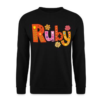 Personalisierter Ruby-Name - Unisex Pullover - Schwarz - Vorne - Alina (178cm) & Michal (187cm)