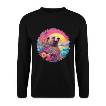 Und täglich grüßt das Murmeltier bunte Aquarell-Karikatur Kawaii Haustier - Unisex Pullover - Schwarz - Vorne - Alina (178cm) & Michal (187cm)