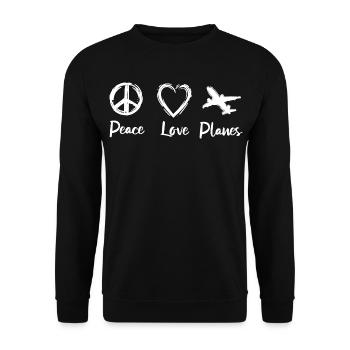 Peace Love Planes - Unisex Pullover - Schwarz - Vorne - Alina (178cm) & Michal (187cm)