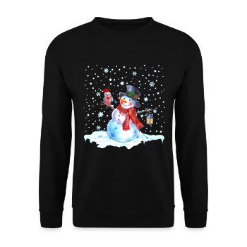 Noël nostalgie bonhomme de neige avec hibou, lanterne - Sweat-shirt Unisexe - noir - Devant - Alina (178cm) & Michal (187cm)