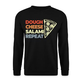 Lustiger Pizza Spruch - Unisex Pullover - Schwarz - Vorne - Alina (178cm) & Michal (187cm)