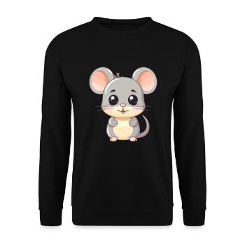 Niedliche Maus Kawaii Cartoon Aquarell Tierhaustier - Unisex Pullover - Schwarz - Vorne - Alina (178cm) & Michal (187cm)