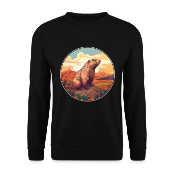 Und täglich grüßt das Murmeltier bunte Aquarell-Karikatur Kawaii Haustier - Unisex Pullover - Schwarz - Vorne - Alina (178cm) & Michal (187cm)