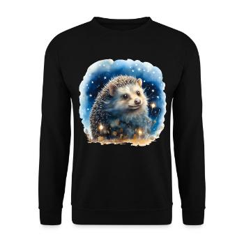 Aquarell Igel mit Sternenhimmel - Unisex Pullover - Schwarz - Vorne - Alina (178cm) & Michal (187cm)