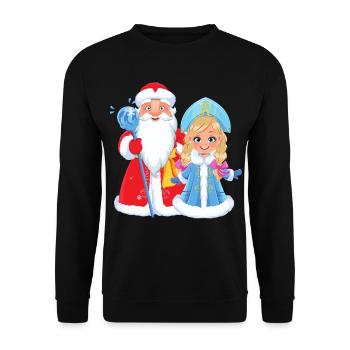 Ded Moroz Snegurotschka russischer Weihnachtsmann - Unisex Pullover - Schwarz - Vorne - Alina (178cm) & Michal (187cm)