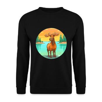 Elch Aquarell Cartoon Kawaii Clipart Tier - Unisex Pullover - Schwarz - Vorne - Alina (178cm) & Michal (187cm)