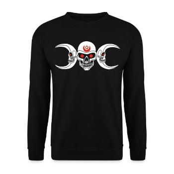 Weißer, skurriler Schädel - Unisex Pullover - Schwarz - Vorne - Alina (178cm) & Michal (187cm)