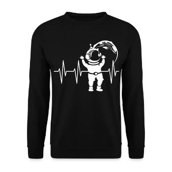 Battement de coeur astronaute bande dessinée pulsation espace ECG symbole - Sweat-shirt Unisexe - noir - Devant - Alina (178cm) & Michal (187cm)
