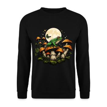 Dark Cottagecore Frog with Mushrooms and Moon - Unisex Sweatshirt - black - Front - Alina (178cm) & Michal (187cm)