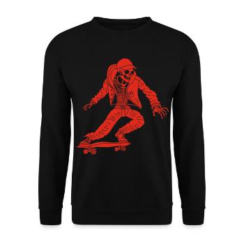 Red Skeleton on Skateboard - Unisex Sweatshirt - black - Front - Alina (178cm) & Michal (187cm)