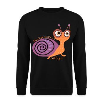 Schnecke mit Spruch - Unisex Pullover - Schwarz - Vorne - Alina (178cm) & Michal (187cm)