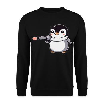 Drôle de pingouin avec des coeurs de pistolet Saint-Valentin - Sweat-shirt Unisexe - noir - Devant - Alina (178cm) & Michal (187cm)