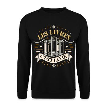 Les livres c'est la vie amour lecture passion - Sweat-shirt Unisexe - noir - Devant - Alina (178cm) & Michal (187cm)