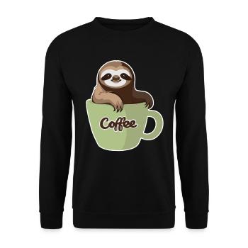 Faultier in einer Kaffeetasse - Unisex Pullover - Schwarz - Vorne - Alina (178cm) & Michal (187cm)